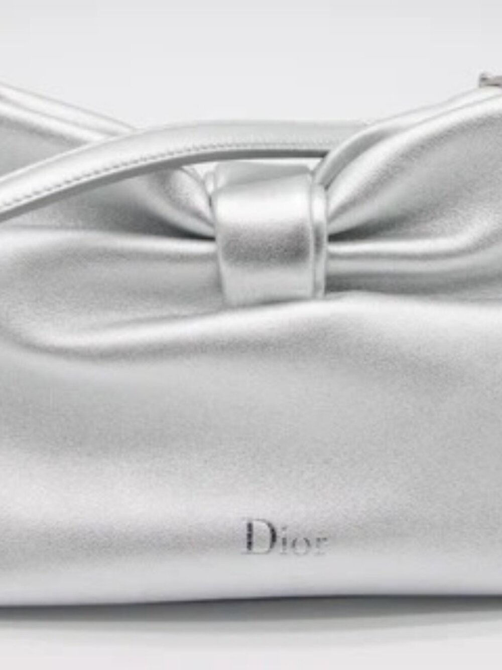 Dior or Small Dior Bow Bag Laminated Lambskin - Silver